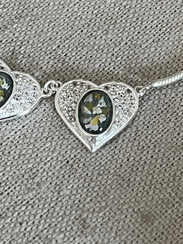 3 Heart Cubic Zirconia slider bracelet for ashes
