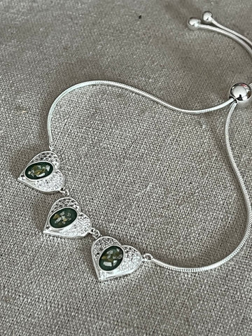 3 Heart Cubic Zirconia slider bracelet for ashes