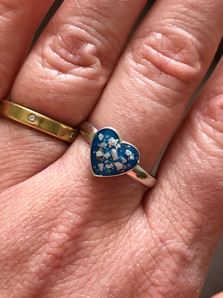 Ashes set in resin heart ring