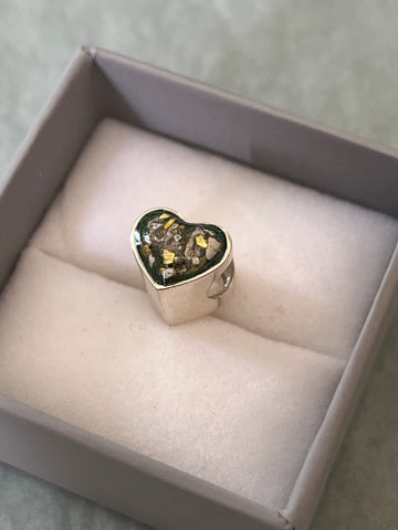 Ashes set in resin heart bead charm