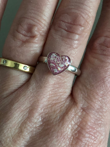 Ashes set in resin heart ring